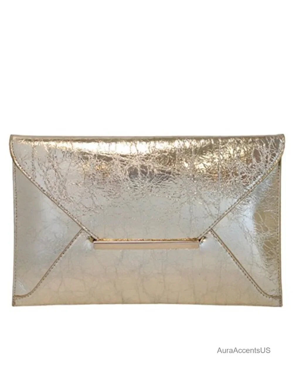 Crushed Metallic Envelope Clutch with Detachable Chain
